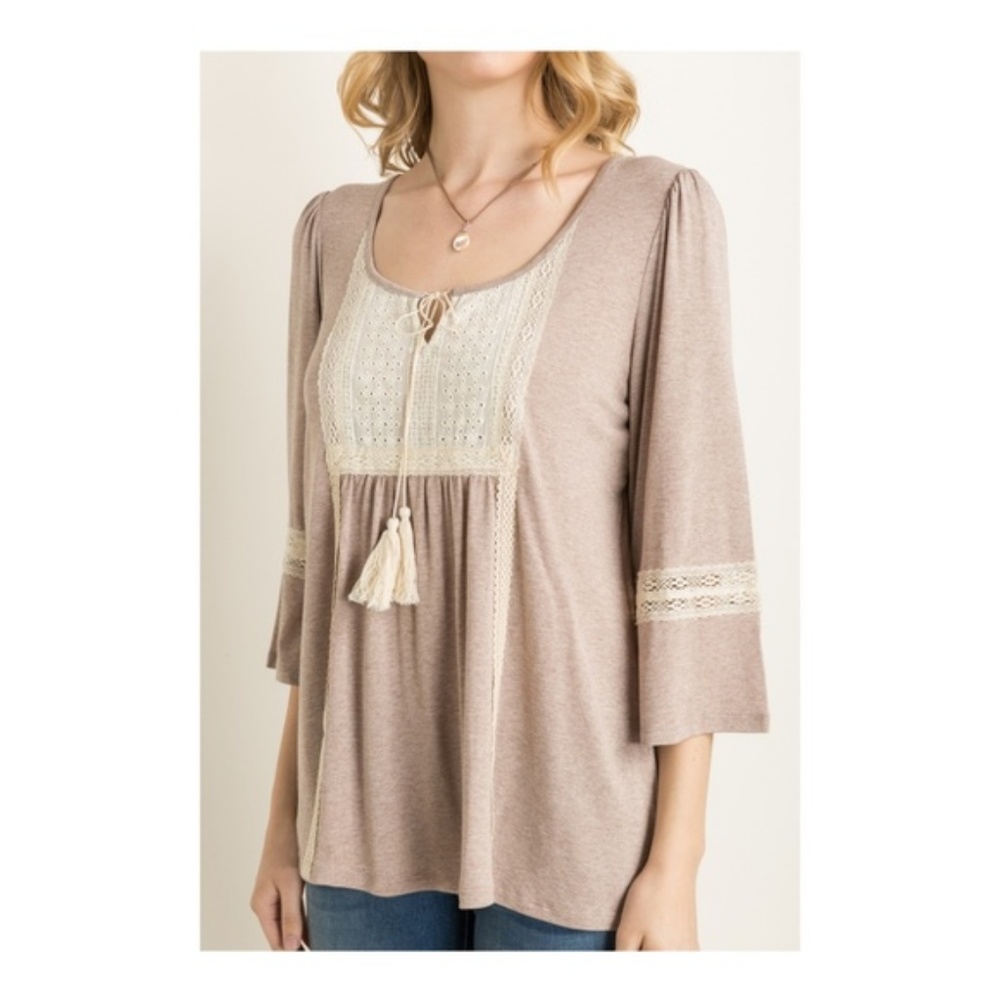 MYSTREE 3/4 BELLE SLV LACE BIB TOP - Picture 7 of 8